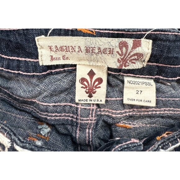Laguna Beach Jean Co. Fleur De Lis Button Distressed Dark Wash Denim Jeans 27 - Picture 5 of 14